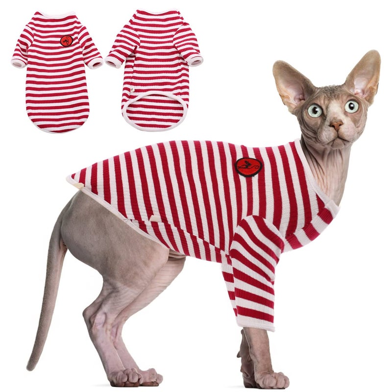 DENTRUN Hairless Cats Shirt Breathable Cat Daily Wear Clothes Stripe Vest Adorable Pajamas Jumpsuit Soft & Skin-Friendly - Image 1